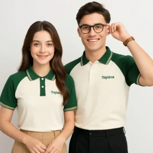 Áo Polo đồng phục màu Be Phối Xanh Ve Chai